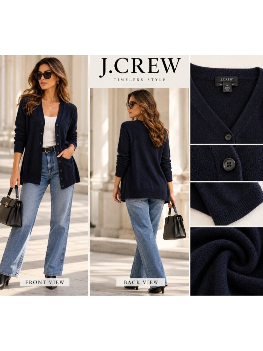 J.Crew 100% Cashmere Black V-Neck Button Front Cardigan Sweater Size M